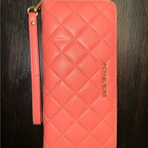 Michael Kors Coral Quilted Wristlet